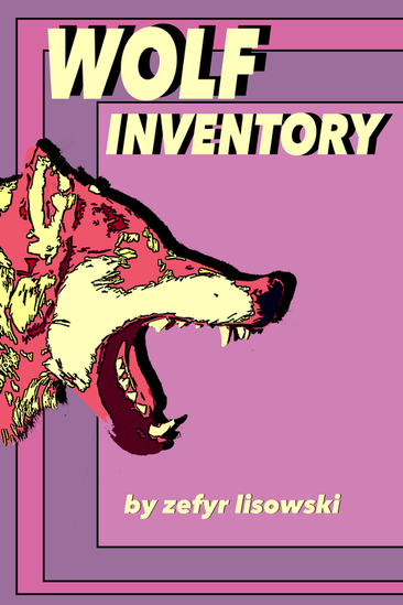 A cover of the book Wolf Inventory, featuring a hot pink cover with a screaming wolf on it drawn in lines without eyes